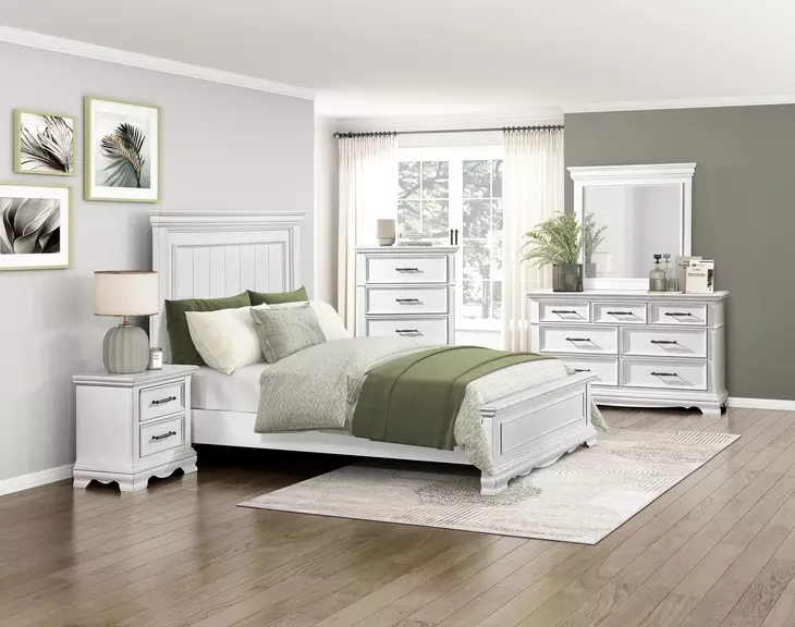 York White Queen Panel Bed
