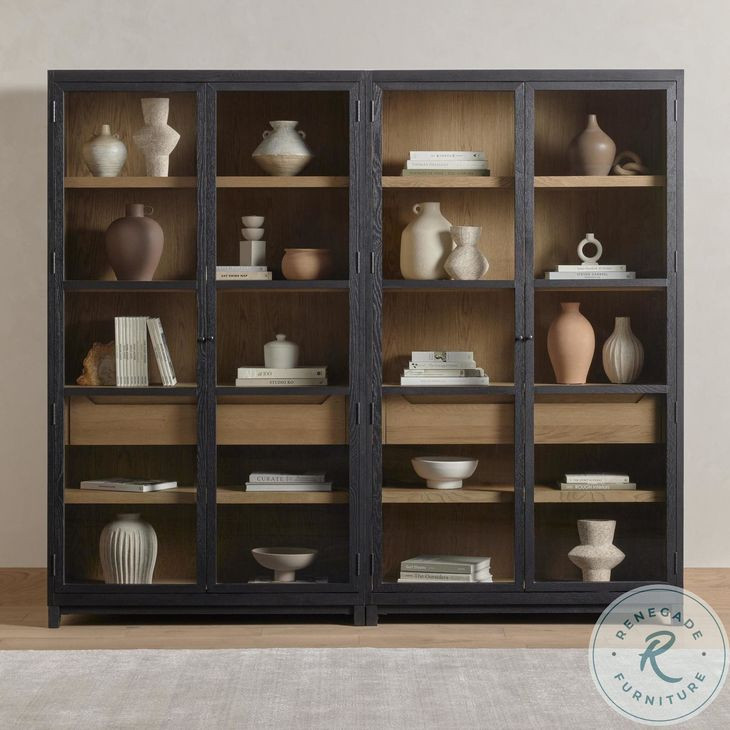 Millie Matte Black 4 Glass Door Double Cabinet