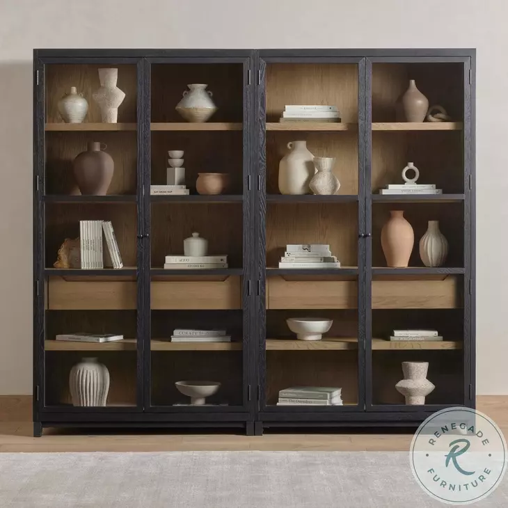Millie Matte Black 4 Glass Door Double Cabinet