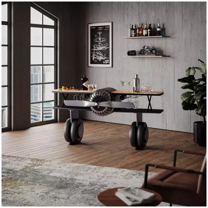 Glory Days Maverick 72" Aiplane Bar Aviator Console Table