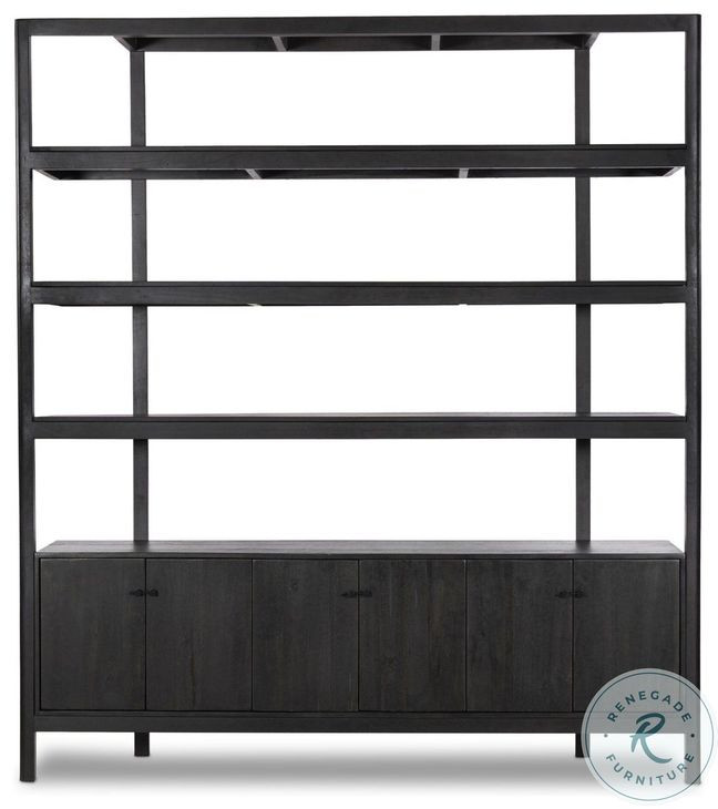 Reza Worn Black Parawood Wide Bookcase