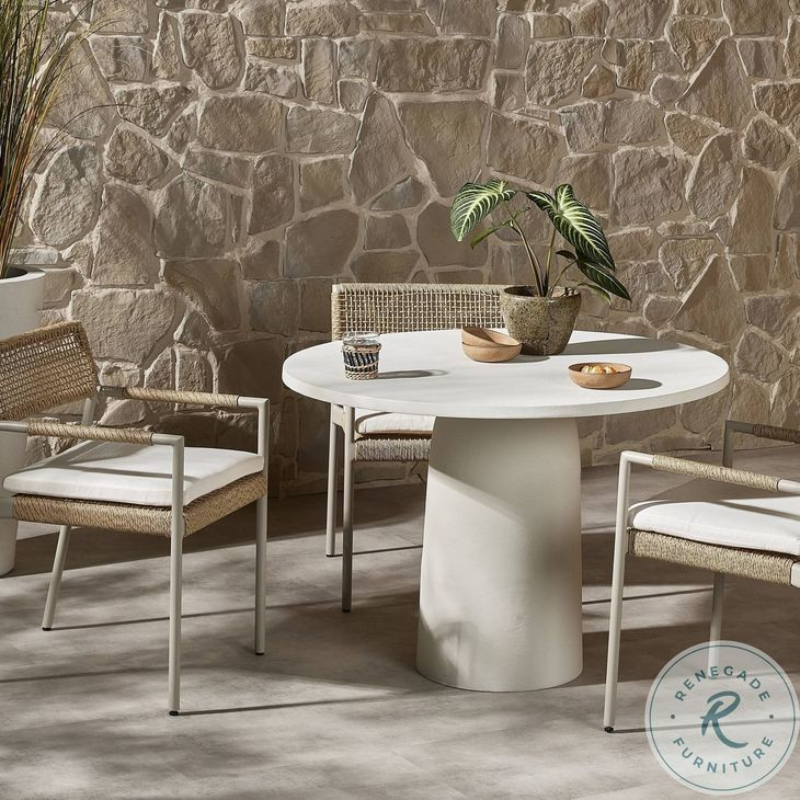 Basil Matte White Cast Aluminum Outdoor 42" Round Dining Table