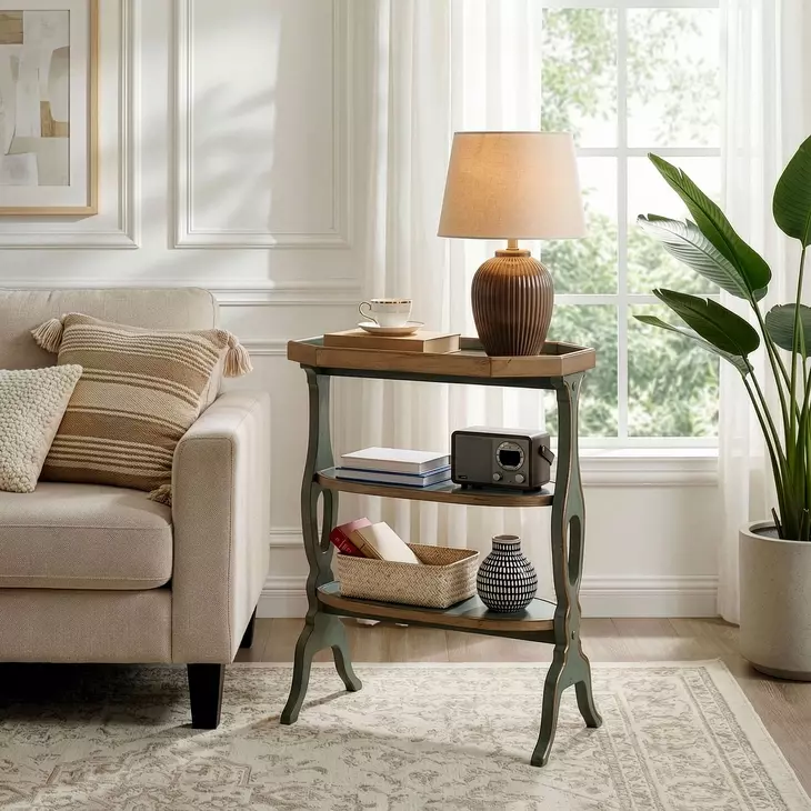 Hadley Royal Pastel Green and Gold Octagonal Side Table