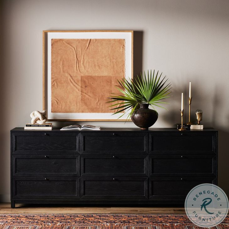 Millie Drifted Matte Black Veneer 9 Drawer Dresser