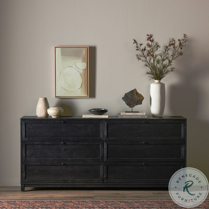 Millie Drifted Matte Black Veneer 6 Drawer Dresser