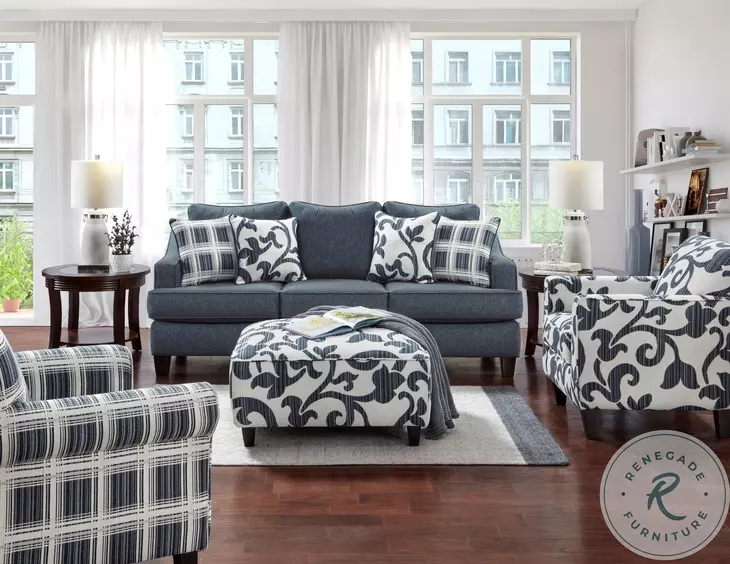 Truth or Dare Navy Recessed Arm Sleeper Living Room Set