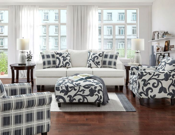 Truth or Dare Salt White Performance Fabric Accent Chair with Throw Pillows