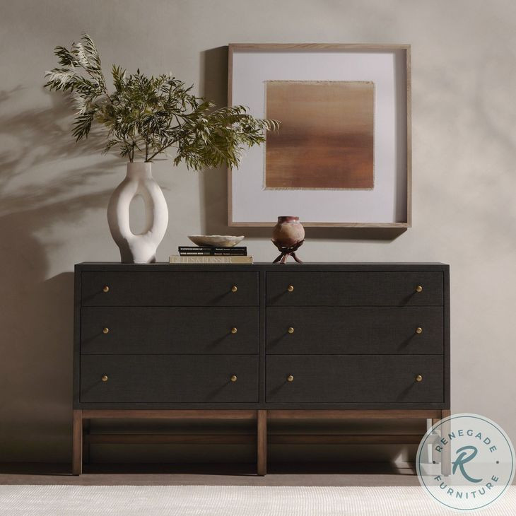 Fiona Black Raffia 6 Drawer Dresser