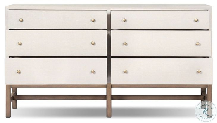 Fiona Ivory Painted Raffia 6 Drawer Dresser