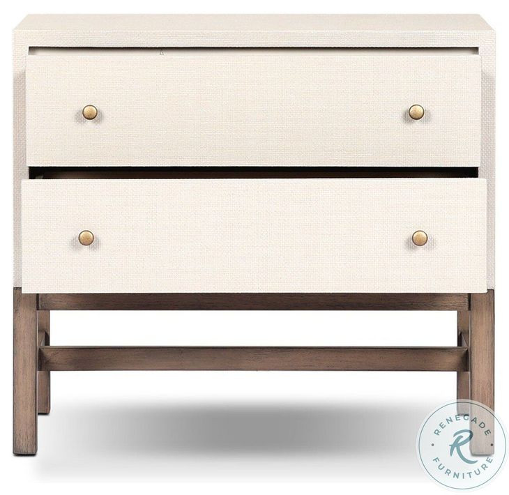 Fiona Ivory Painted Raffia 2 Drawer Nightstand