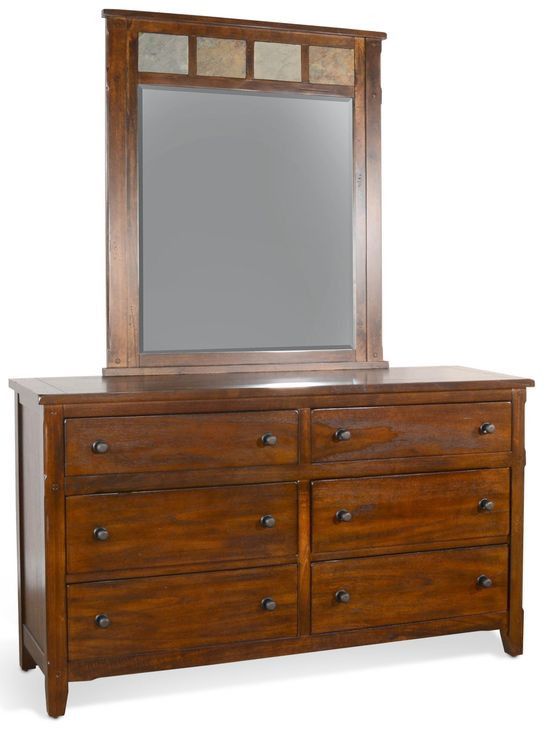 Santa Fe Petite Dark Chocolate 6 Drawer Dresser with Rectangular Mirror