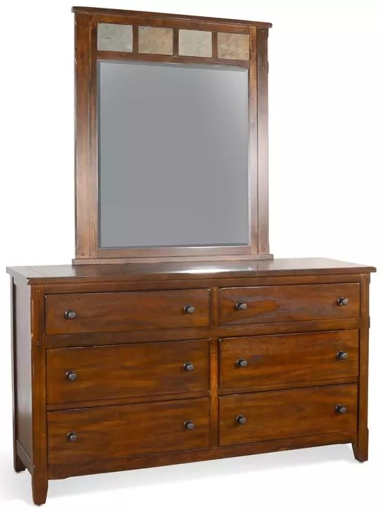 Santa Fe Petite Dark Chocolate 6 Drawer Dresser with Rectangular Mirror