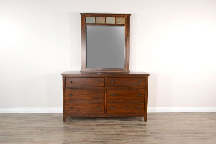 Santa Fe Petite Dark Chocolate 6 Drawer Dresser with Rectangular Mirror