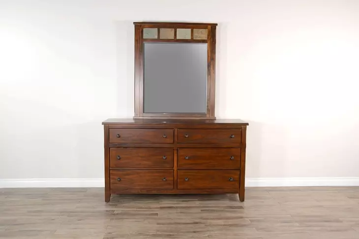 Santa Fe Petite Dark Chocolate 6 Drawer Dresser with Rectangular Mirror