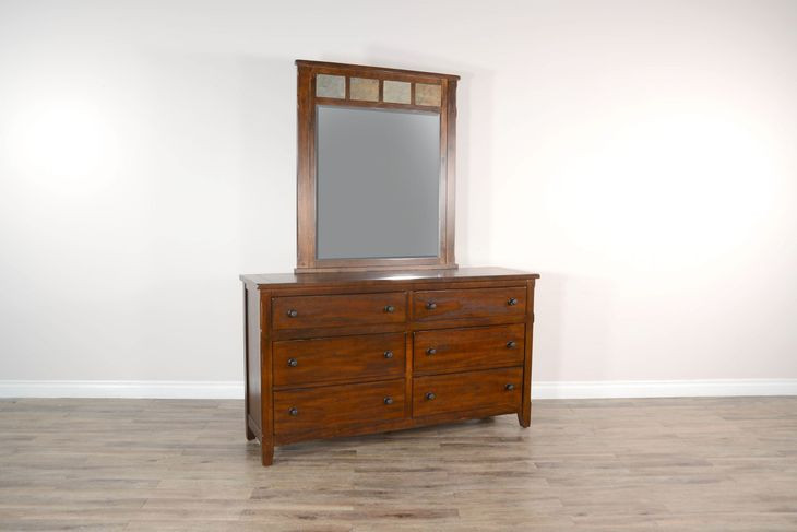 Santa Fe Petite Dark Chocolate 6 Drawer Dresser with Rectangular Mirror