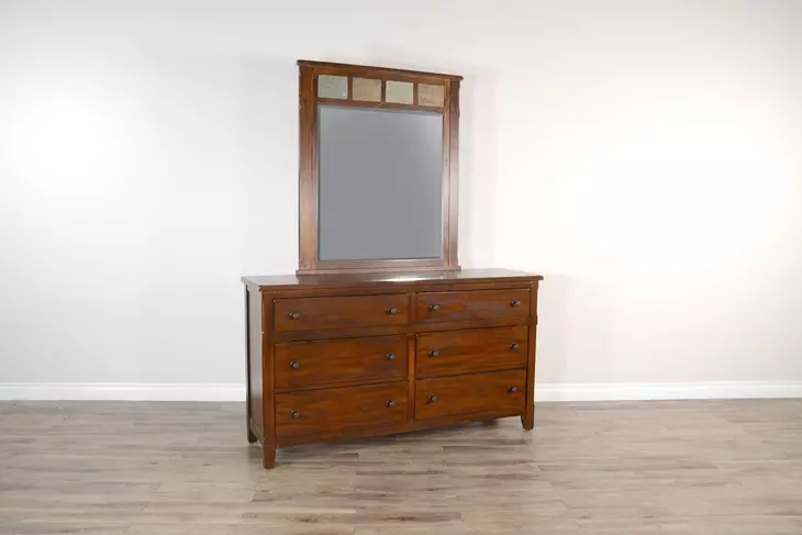Santa Fe Petite Dark Chocolate 6 Drawer Dresser with Rectangular Mirror