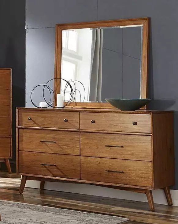 American Modern Cinnamon 6 Drawer Dresser with Rectangular Mirror