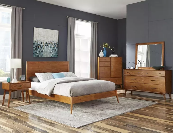 American Modern Cinnamon 6 Drawer Dresser with Rectangular Mirror