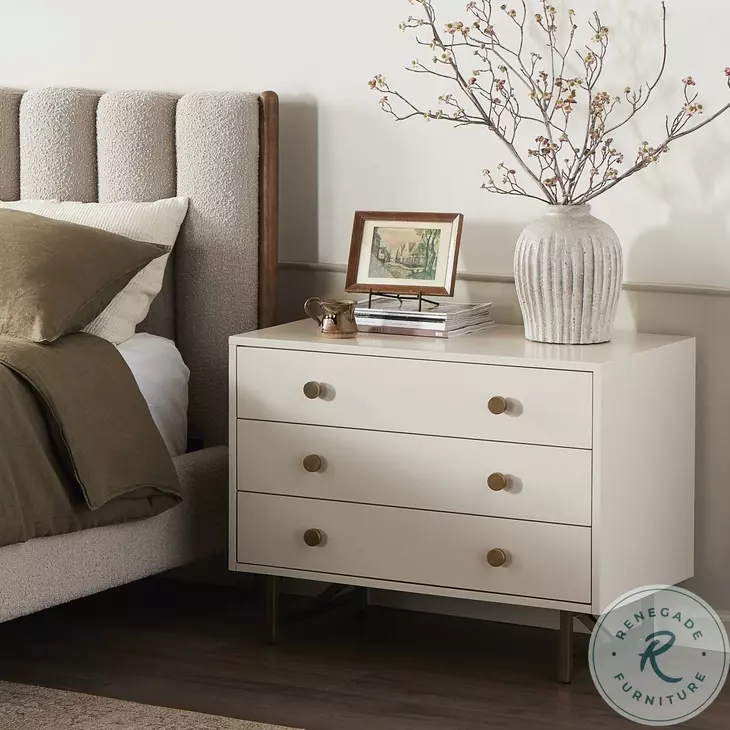 Van Matte Alabaster Rectangular 3 Drawer Nightstand