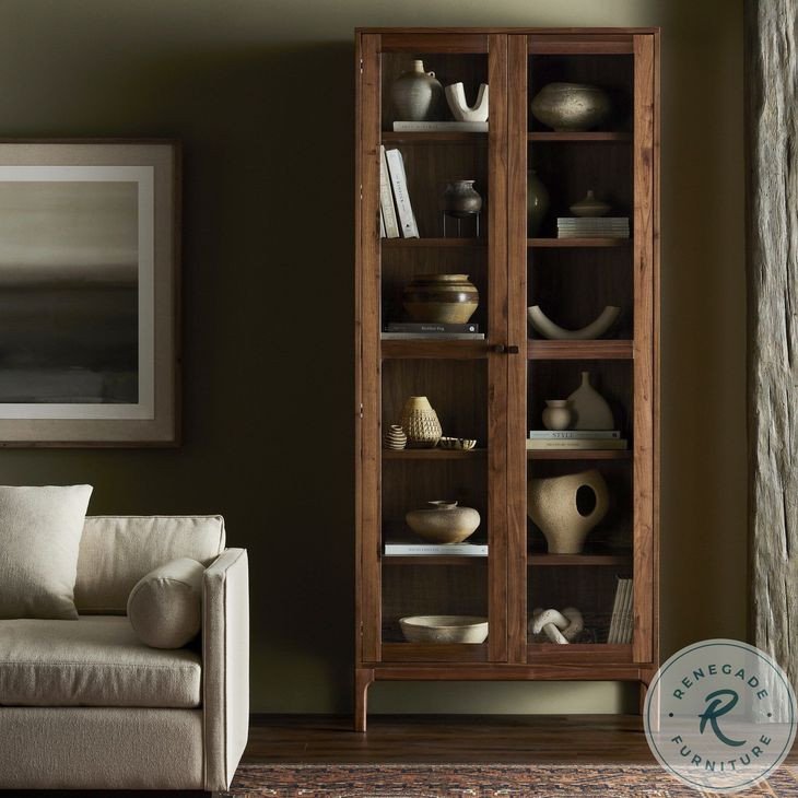 Arturo Natural Walnut Veneer 2 Glass Door Cabinet