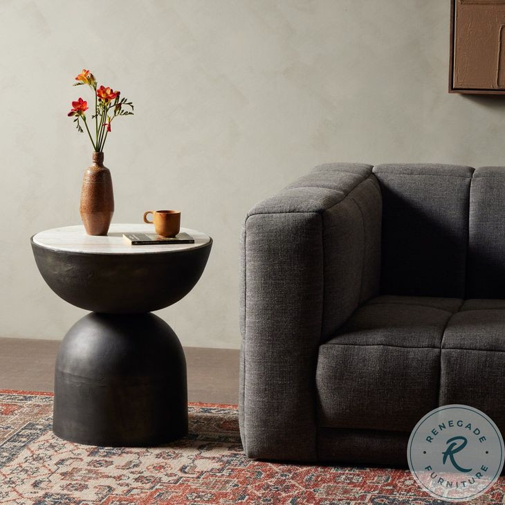 Corbett Creamy Taupe Marble Round End Table