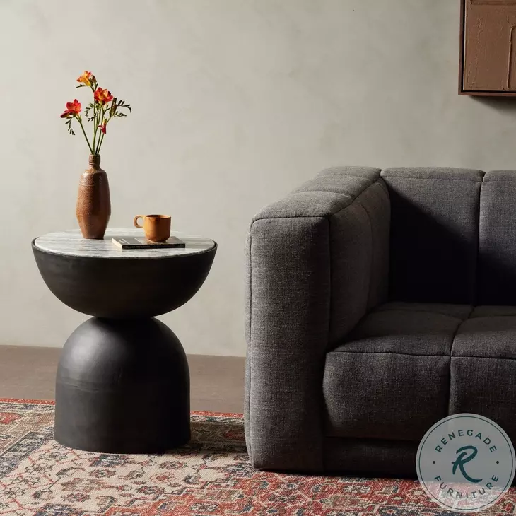 Corbett River Grey Marble Round End Table