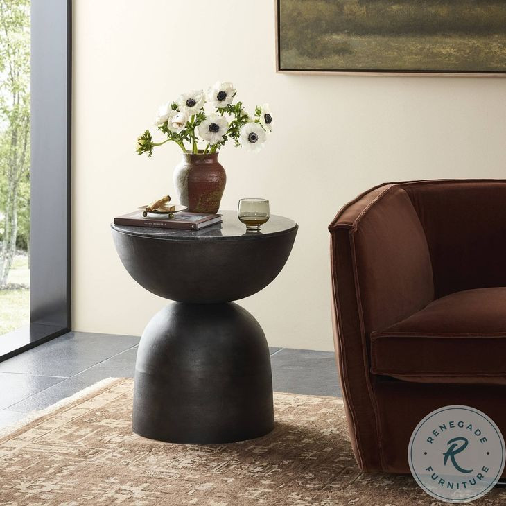Corbett Polished Black Marble Round End Table