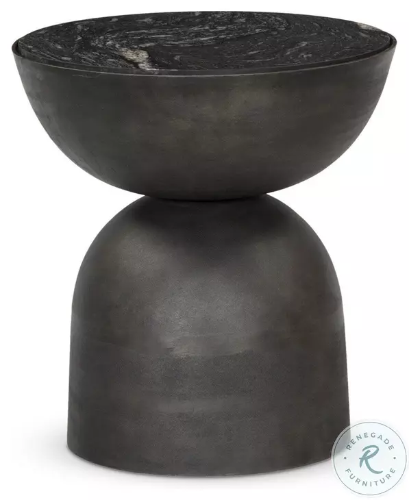 Corbett Polished Black Marble Round End Table