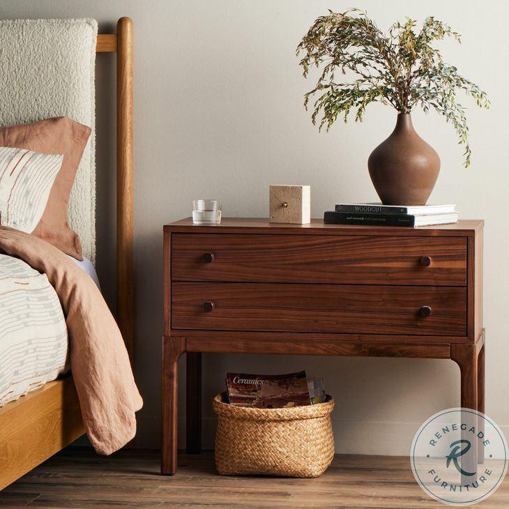 Arturo Natural Walnut Veneer 2 Drawer Nightstand