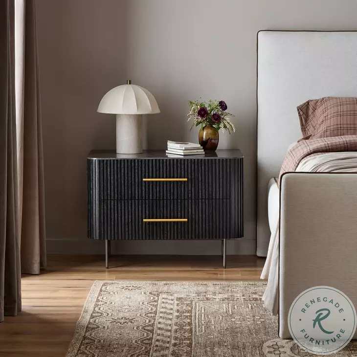 Fletcher Distressed Black Oak Large 2 Drawer Nightstand
