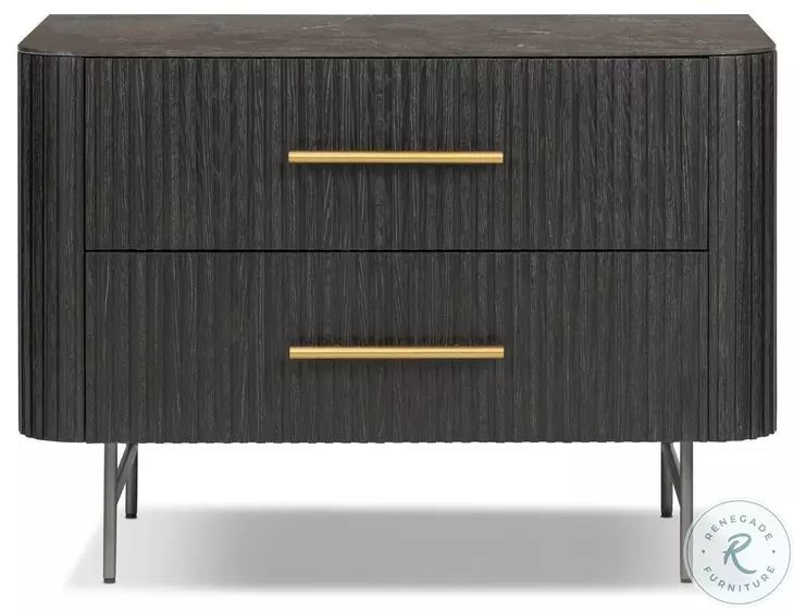 Fletcher Distressed Black Oak Large 2 Drawer Nightstand