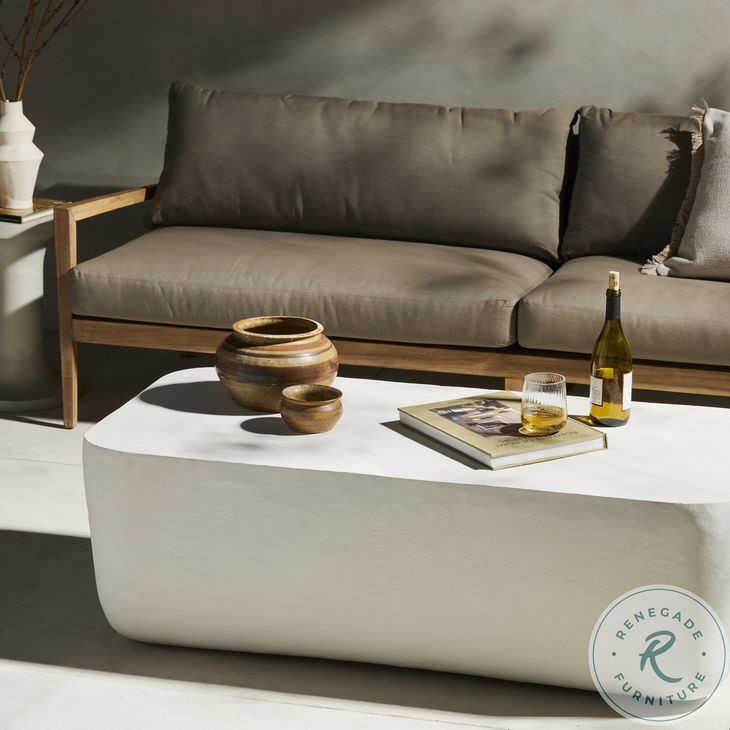 Basil Matte White Cast Aluminum Outdoor Rectangular Occassional Table Set