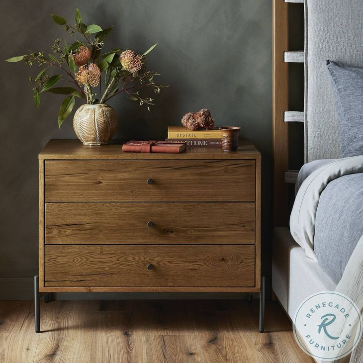 Eaton Amber Oak Resin Large 3 Drawer Nightstand