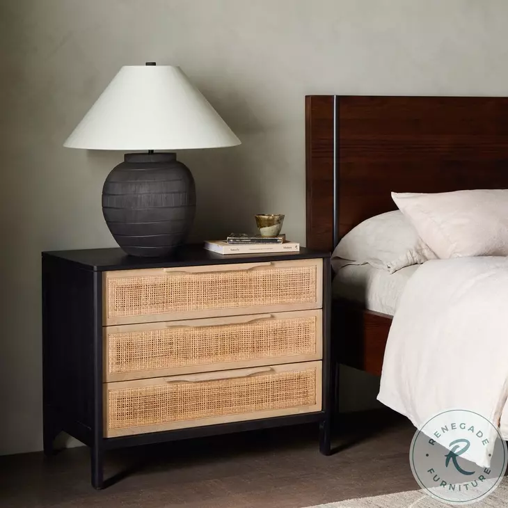 Sydney Black Wash Mango Large 3 Drawer Nightstand