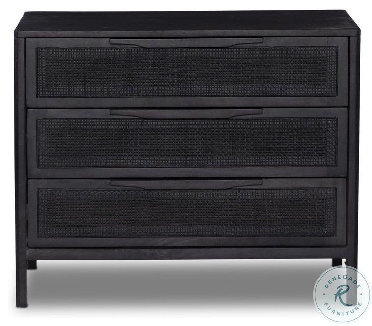 Sydney Black Wash Mango and Black Cane Large 3 Drawer Nightstand