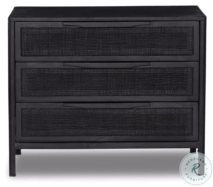 Sydney Black Wash Mango and Black Cane Large 3 Drawer Nightstand