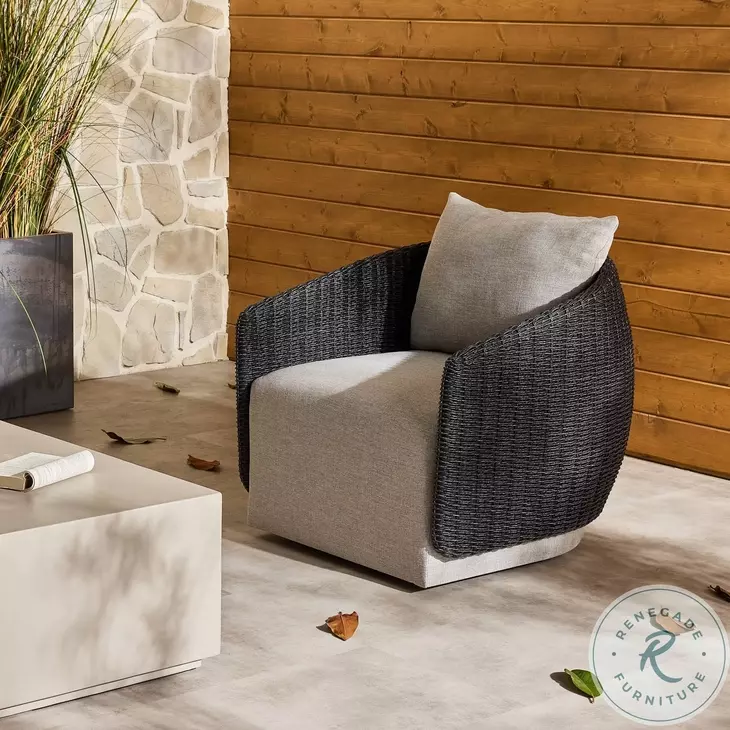 Maven Faux Black Hyacinth Outdoor Swivel Chair