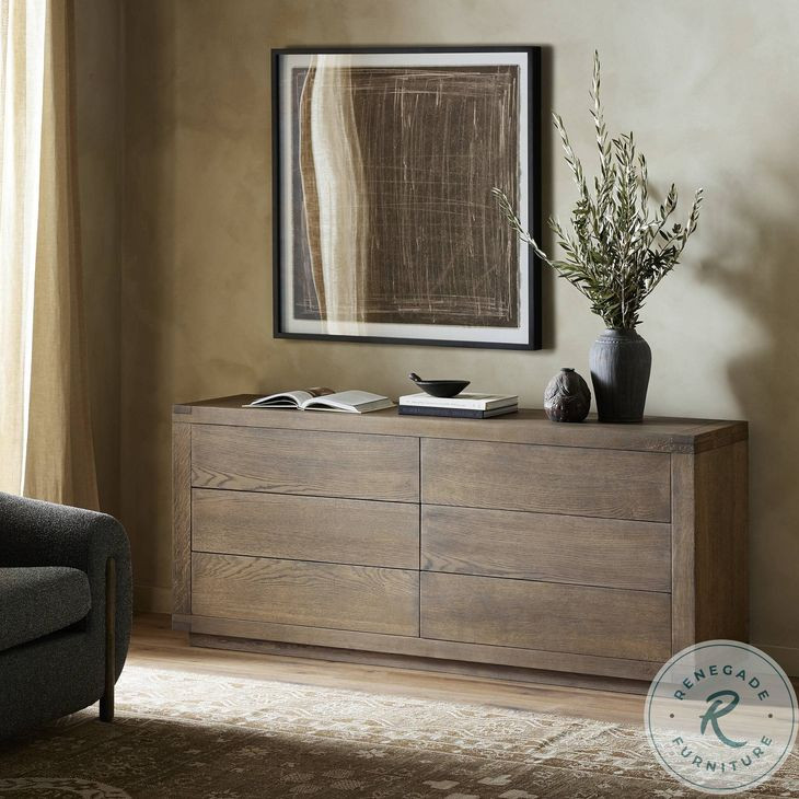 Warby Worn Oak Veneer 6 Drawer Dresser