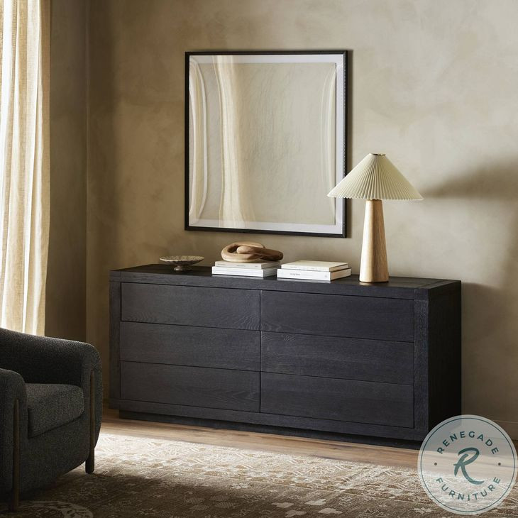 Warby Worn Black Oak Veneer 6 Drawer Dresser