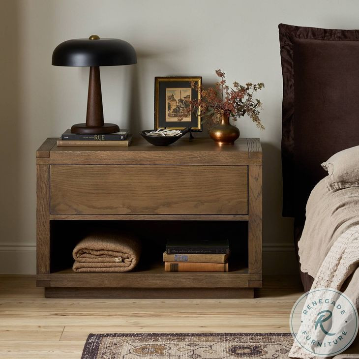 Warby Worn Oak Veneer 1 Drawer Nightstand