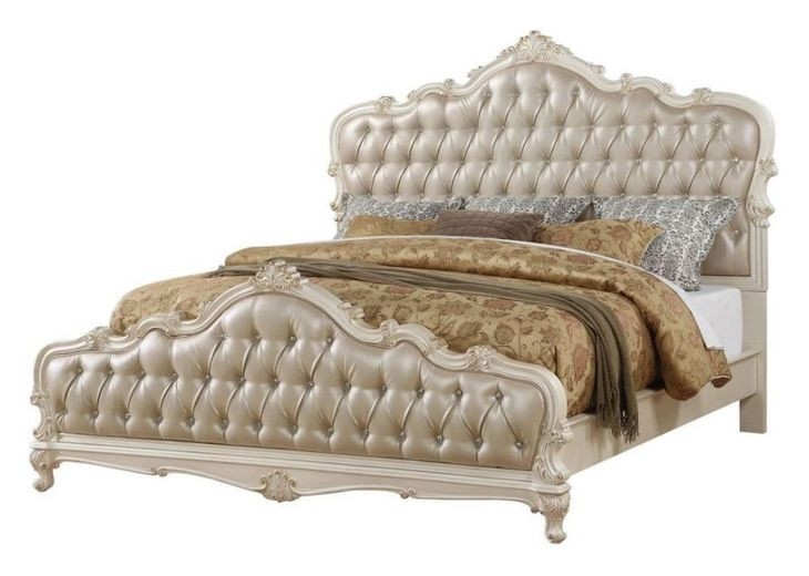Chantelle Rose Gold and Pearl White King Upholstered Panel Bed
