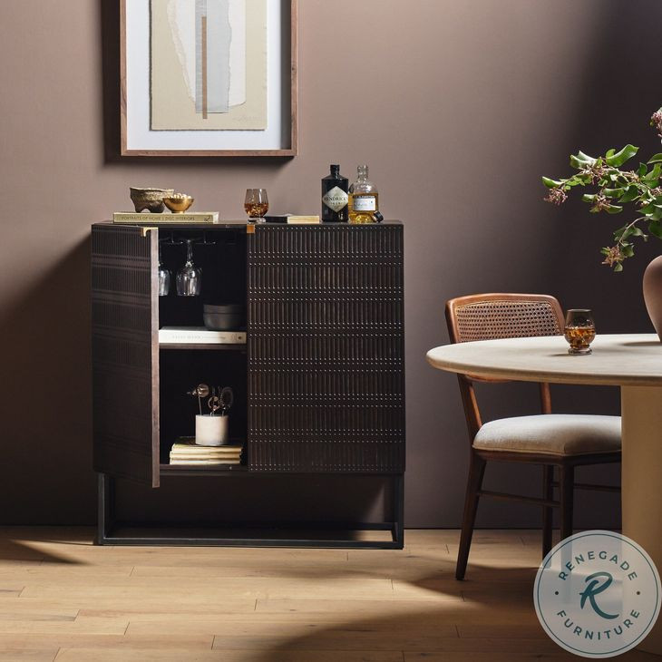 Kelby Carved Vintage Brown 2 Door Bar Cabinet