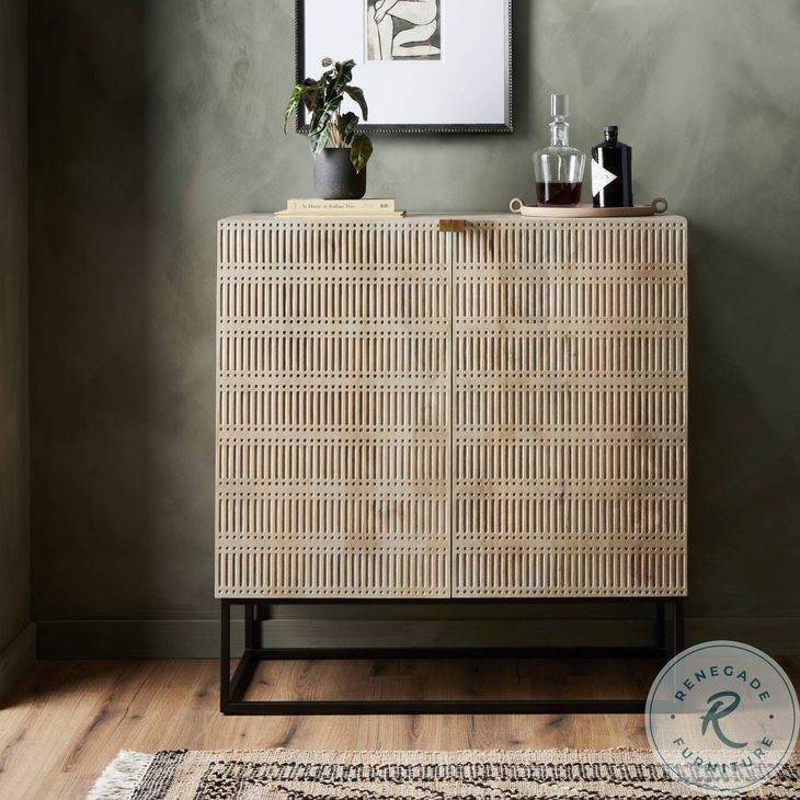 Kelby Light Wash Carved Mango 2 Door Bar Cabinet