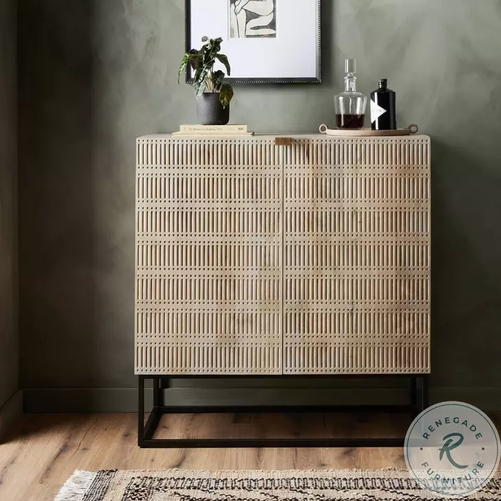 Kelby Light Wash Carved Mango 2 Door Bar Cabinet