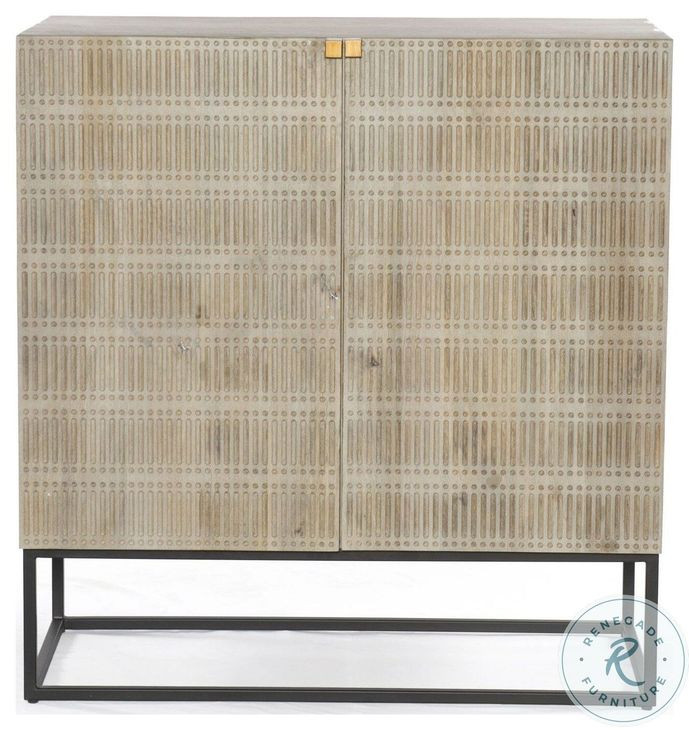 Kelby Light Wash Carved Mango 2 Door Bar Cabinet