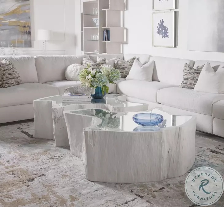 Signature Designs Dry Gesso White Asymmetrical Capitola Cocktail Table