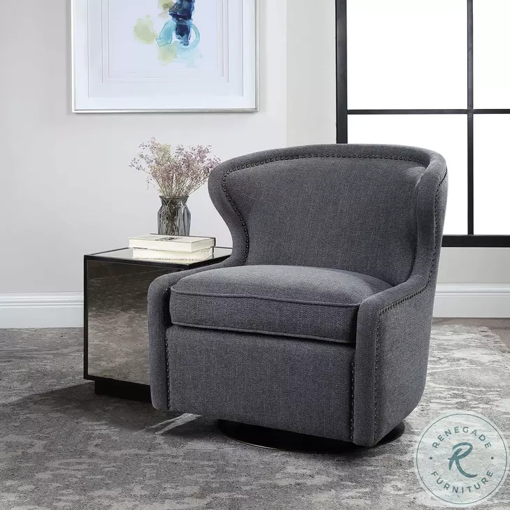 Ignatius Dark Charcoal Gray Swivel Chair