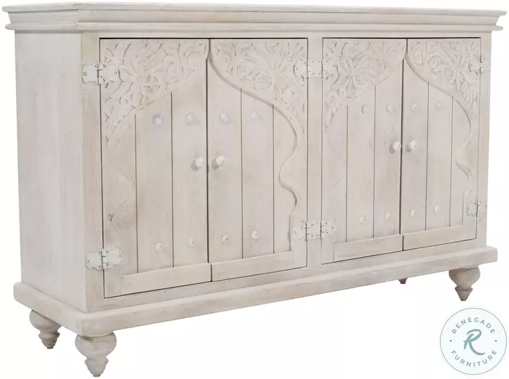 Taj White Wash 4 Door Sideboard Cabinet