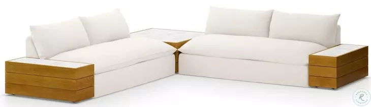 Grant Faye Cream Performance Fabric Outdoor 2 Piece Sectional with Coffee And End Tables