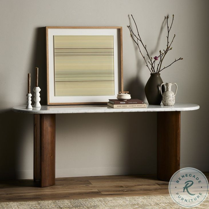 Paden Italian White Marble 78" Large Console Table